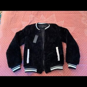 POLOGEORGIS Shearling Bomber Jacket In Black XXS